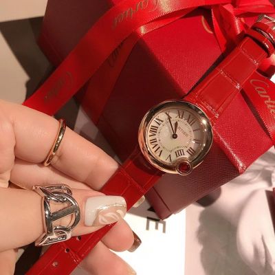 TW Factory Cartier 316L Steel Imported Quartz Movement 30MM Red Strap Lady Watch
